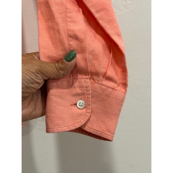 Vilebrequin Women’s peach coral preppy Buttoned Down 100% Linen Shirt Size M - Picture 8 of 12